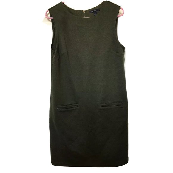 Tommy Hilfiger Olive Green Stretch Sheath Dress W/ Front Pockets Zipper Back - Picture 2 of 4